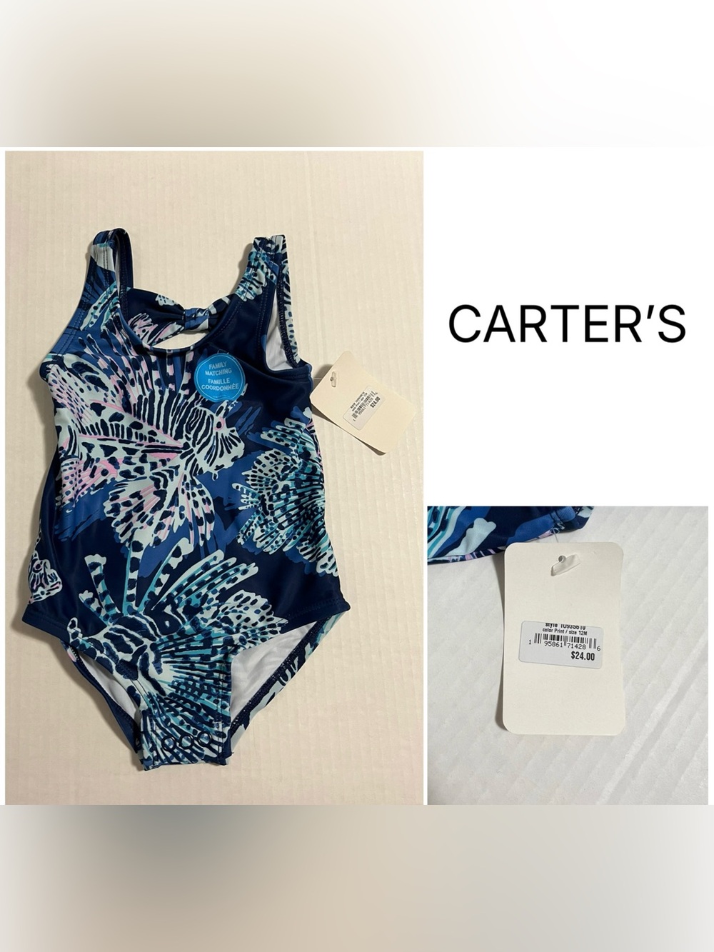CARTER’S - 12M - NWT - INFANT GIRLS - UPF 50+ BLUE SWIMSUIT / SWIMWEAR